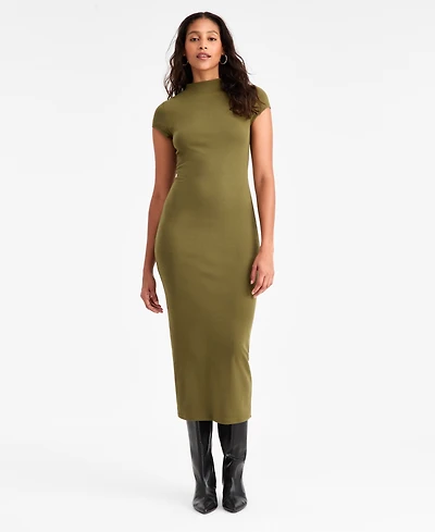 Bar Iii Women's Cap-Sleeve Mock-Neck Midi Dress, Exclusively at Macy's