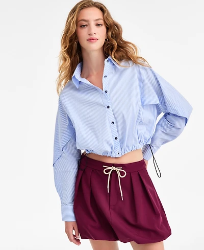 Bar Iii Women's Collared Button-Front Cropped Shirt, Macy's Exclusive
