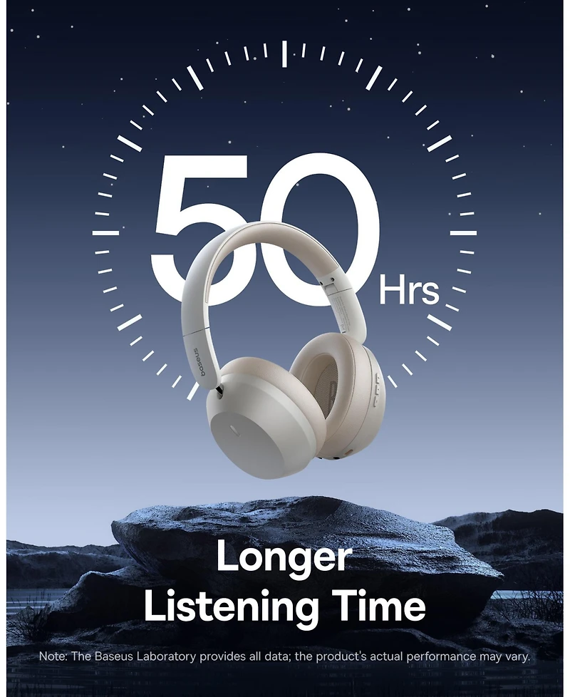 Baseus Over Ear Headphones Bluetooth 5.3 50H Playtime Foldable Wireless Headphone
