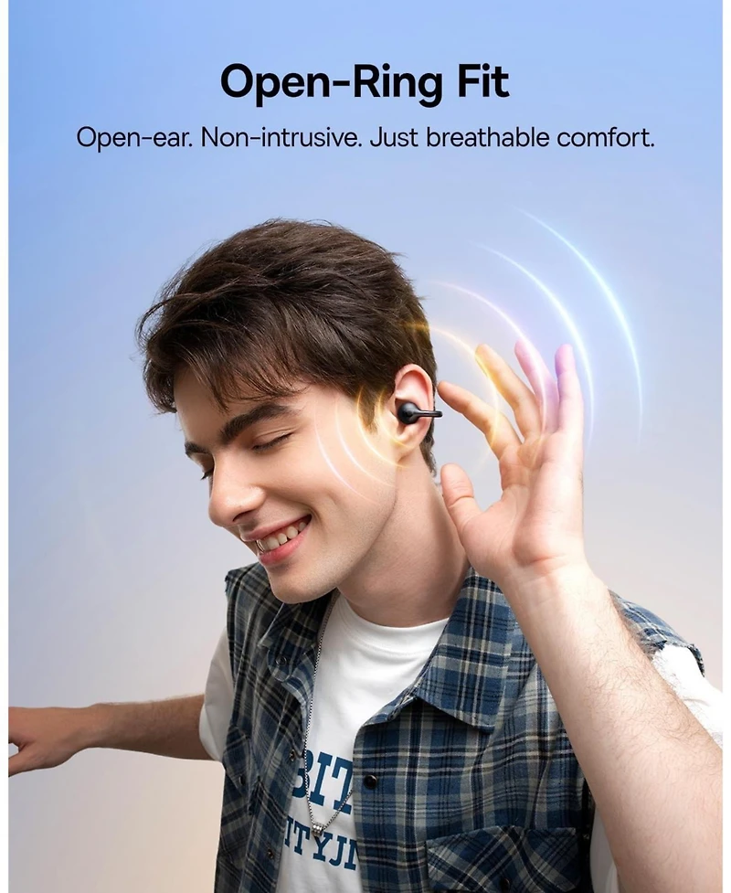 Baseus Bass BC1 Open Ear Earbuds Clip-On Headphones, Open-Ring Comfort with Tri-Curve Snug Clip,4-Mic Clear Calls, IP55 Waterproof, 38H Playtime