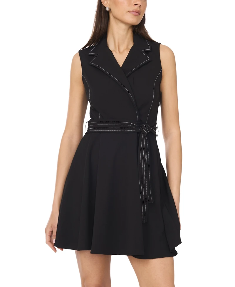 Msk Petite Lapel-Neck Sleeveless Fit & Flare Dress