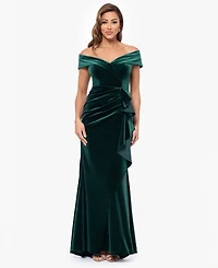 Xscape Women's Off-The-Shoulder Ruffle Velvet Dress