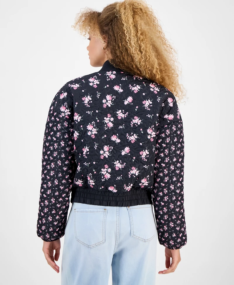 Rebel Veil Juniors' Floral-Print Quilted Bomber Jacket