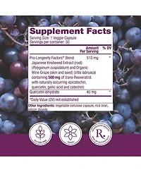 Reserveage, Resveratrol 500 mg, Antioxidant Supplement for Heart and Cellular Health, Supports Healthy Aging, Paleo, Keto, 30 Capsules