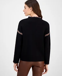 T Tahari Women's Mock-Neck Embroidered-Stitch Sweater