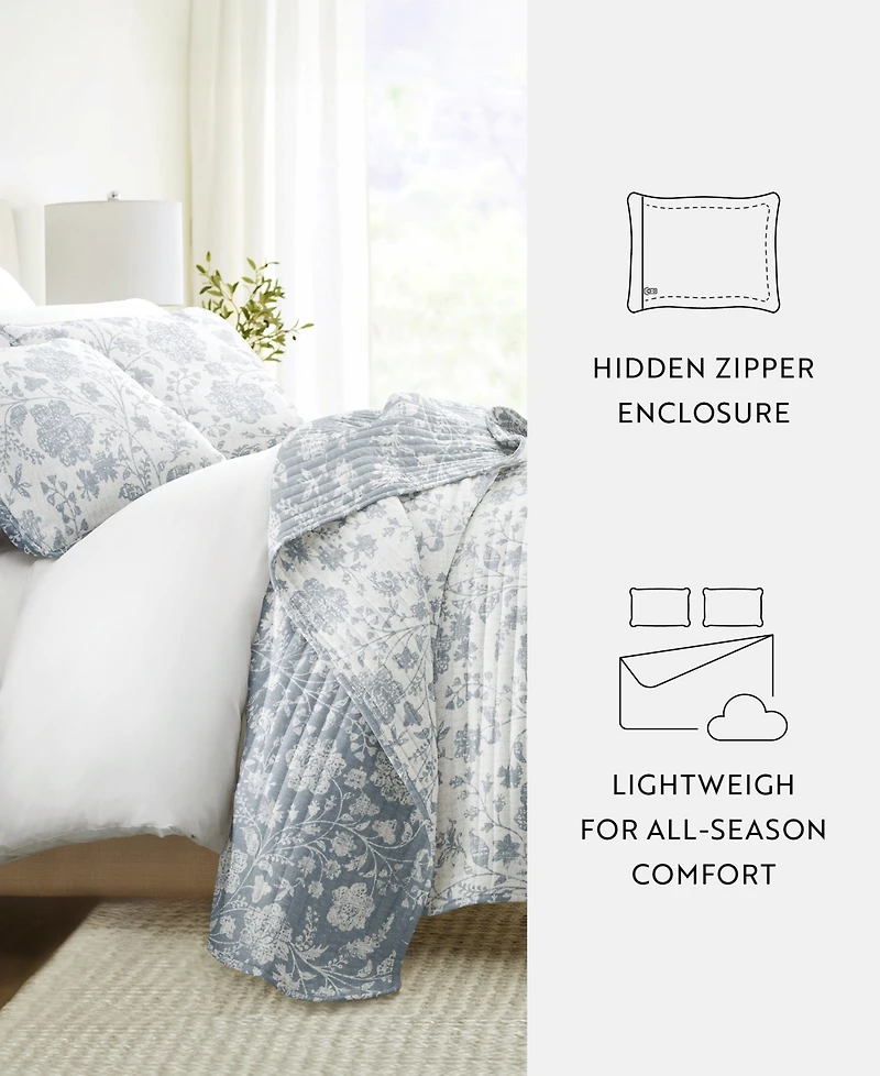ienjoy Home Textured Floral Reversible 3-Pc. Quilt Set, King/California King