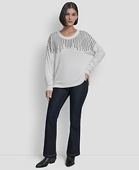 Dkny Women's Hotfix Fringe Long Sleeve Sweater
