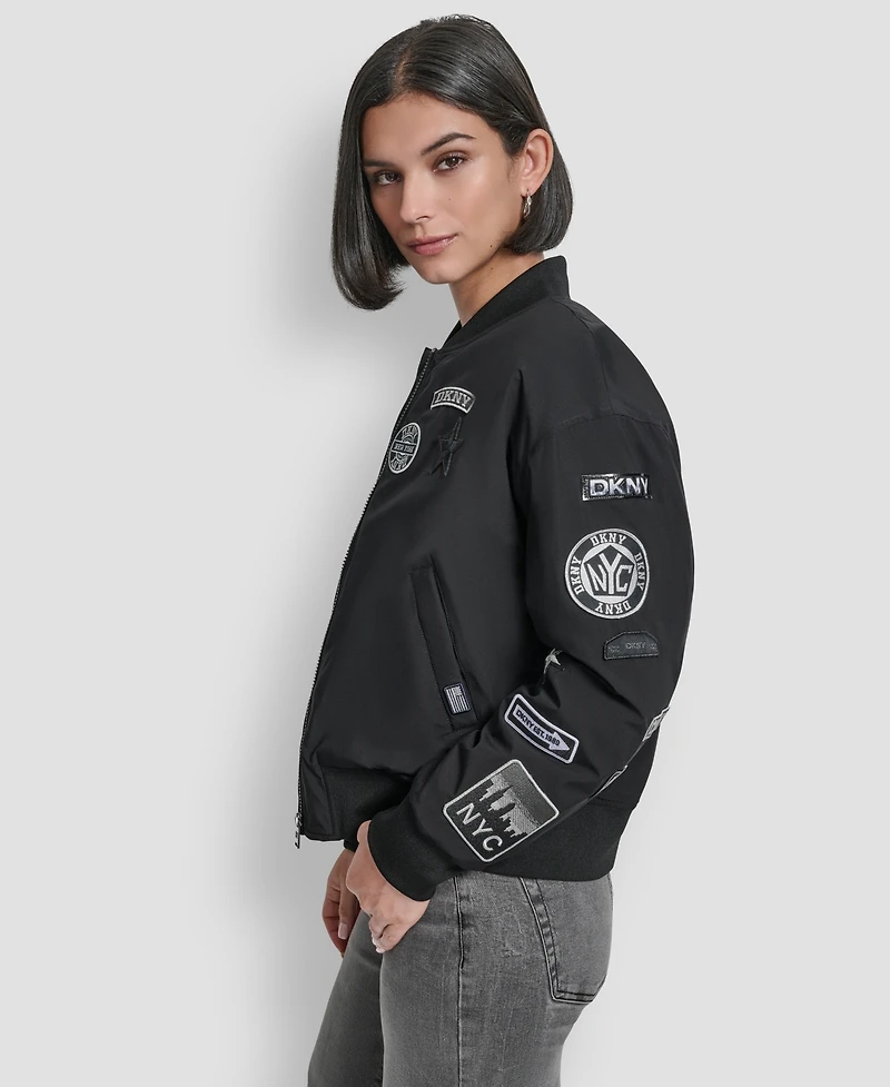 Dkny Women's Pins and Patches Long Sleeve Bomber Jacket