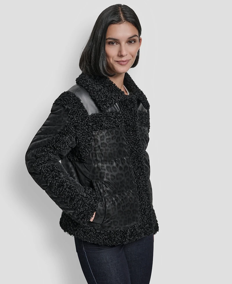 Dkny Women's Mixed Media Cheetah Tech Jacket