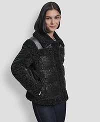 Dkny Women's Mixed Media Cheetah Tech Jacket