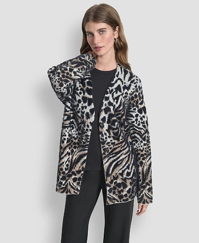 Dkny Women's Long-Sleeve Fur Mix Animal Cardigan
