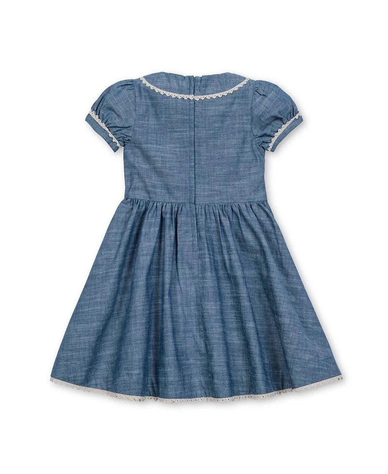 Hope & Henry Little and Big Girls' Organic Puff Sleeve Pintuck Chambray Dress