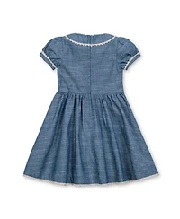 Hope & Henry Little and Big Girls' Organic Puff Sleeve Pintuck Chambray Dress