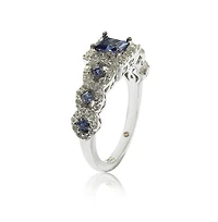 Suzy Levian Sterling Silver Assher Cut Sapphire and Created White Proposal Ring