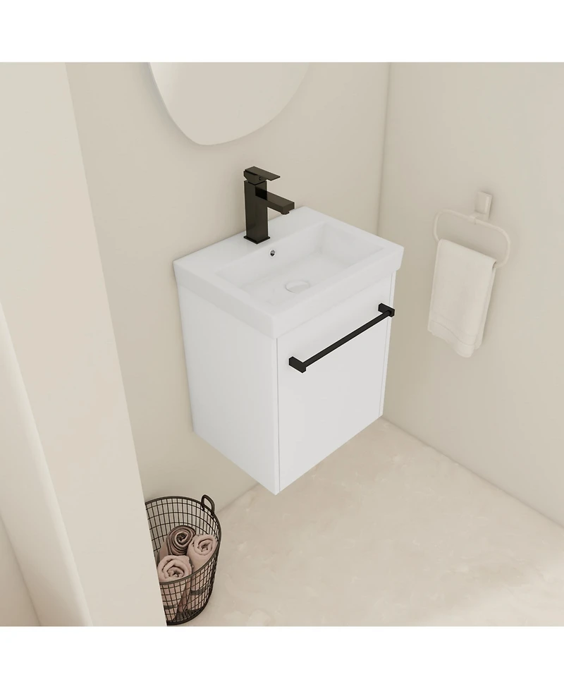 Casainc 18 Inch Floating Bathroom Vanity with Ceramic Sink and Soft-Close Cabinet Door