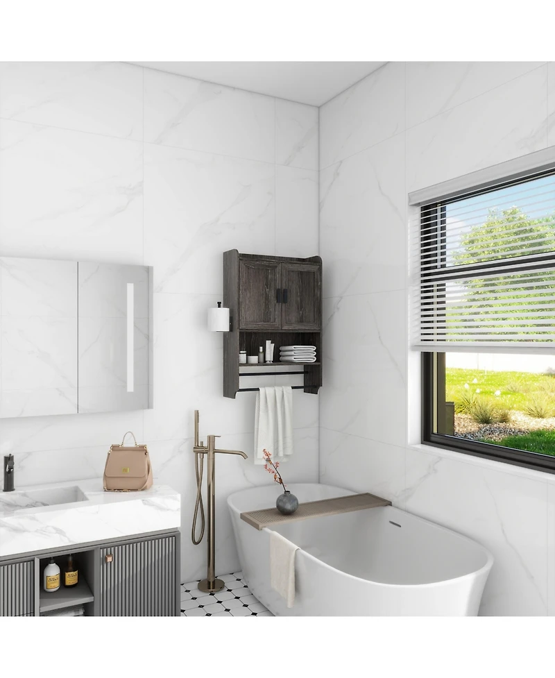 Casainc Bathroom Wall Cabinet with Doors, Adjustable Shelf, Towel Bar, and Paper Holder