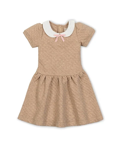 Hope & Henry Little and Big Girls' Short Sleeve Quilted Dress with Eyelet Collar