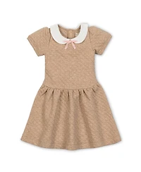 Hope & Henry Little and Big Girls' Short Sleeve Quilted Dress with Eyelet Collar