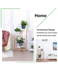 Unho Adjustable Bamboo Plant Flower Display Storage Corner Flower Pots Rack Holder