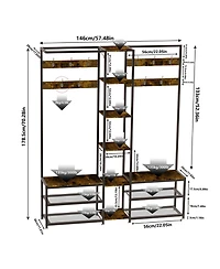 Unho 6 in 1 Coat Rack Shoe Bench Coat Rack Hall Tree with Bench Entryway Corner Coat Stand Large Organizer