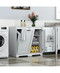 Casainc Laundry Cabinet with Doors, Tilt-Out Hamper, and Adjustable Shelf