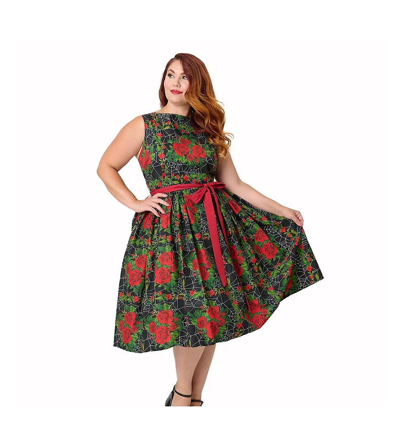Unique Vintage Plus Sleeveless Belted Swing Dress