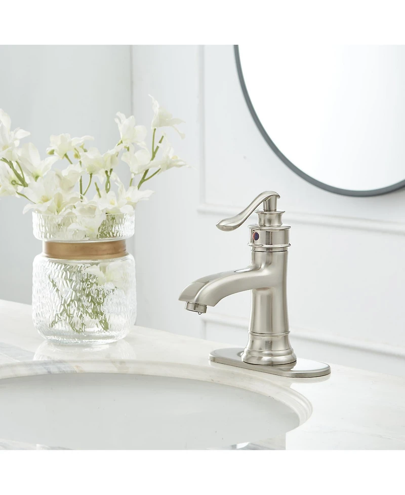 Greenspring Single Hole Single-Handle Low-Arc Bathroom Faucet With Pop-up Drain Assembly Brushed Nickel