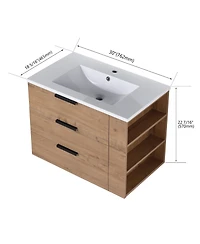 Casainc 30 Inch Wall-Mounted Vanity with Sink, Soft-Close Drawer, and Side Storage Shelf