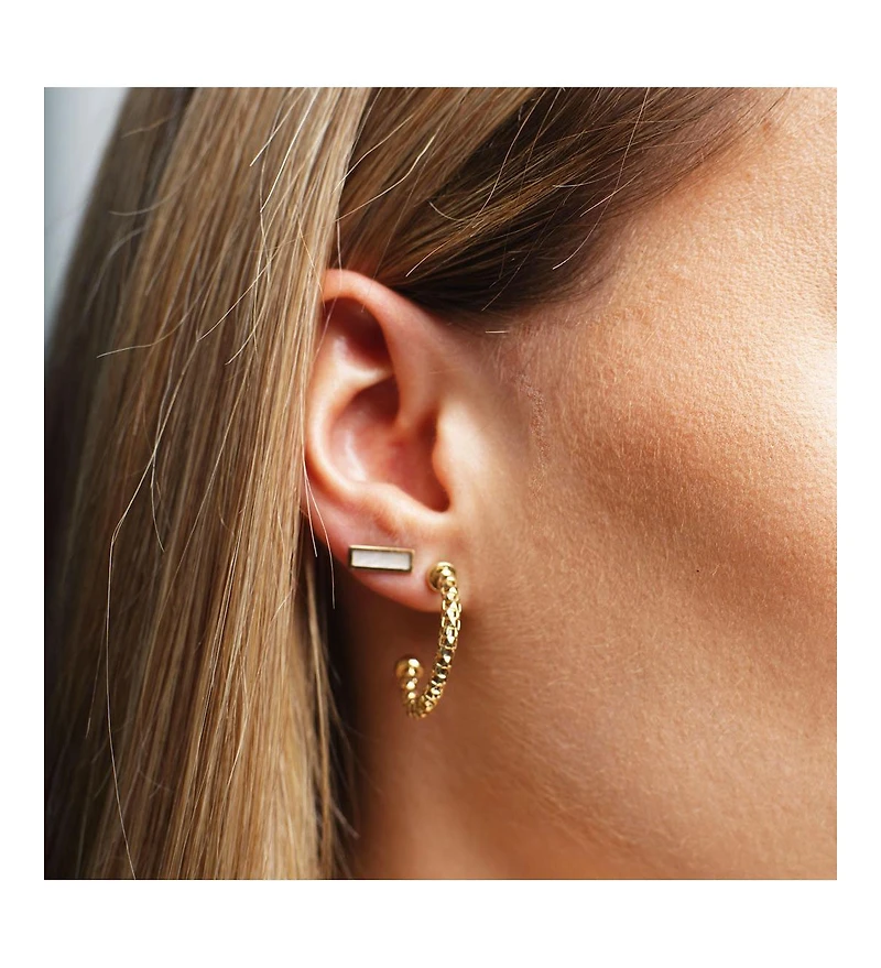 The Lovery Mother of Pearl Bar Stud Earrings 14K Gold