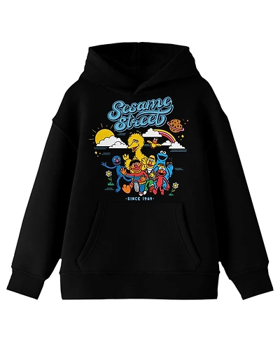 Sesame Street Boys Vintage 2022 Character Group Shot Long Sleeve Youth Black Hooded