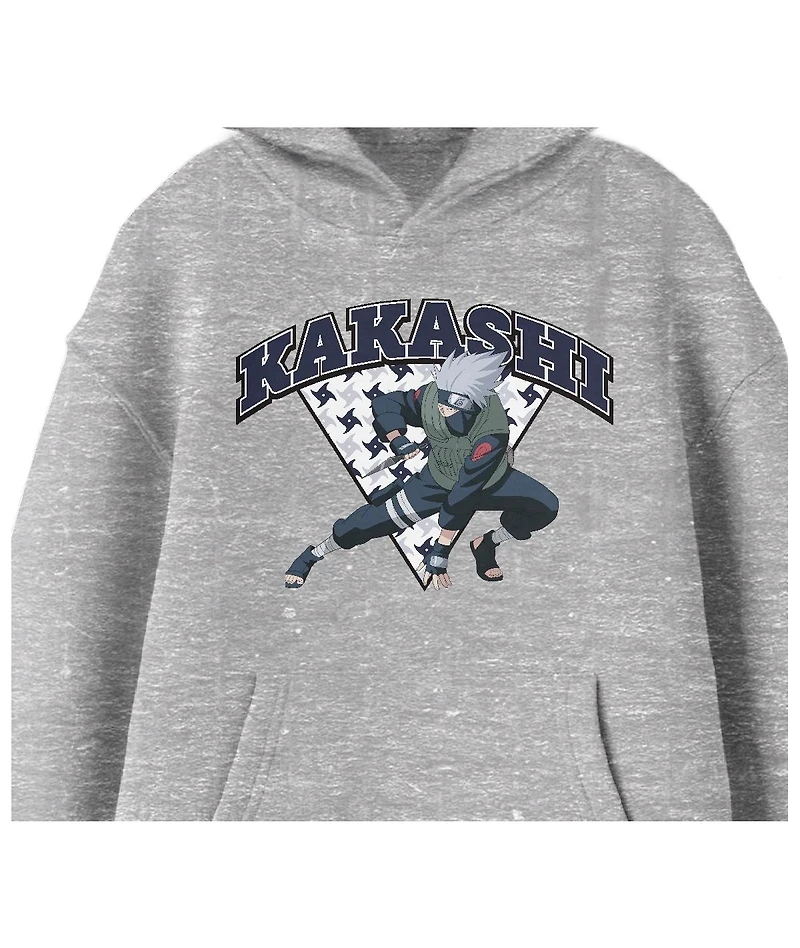 Naruto Classic Kakashi Fighting Stance Youth Heather Gray Graphic Hoodie-Small