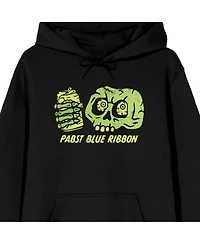 Pabst Blue Ribbon Skeleton Skull With a Beer Adult Black Hoodie-3XL