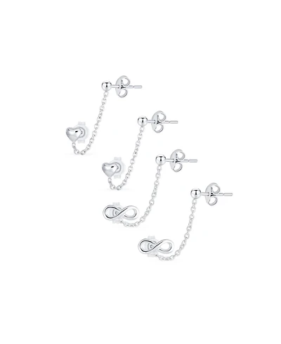 Bling Jewelry Set of 2 Love Knot Infinity Heart Ear Cuff Cartilage Chain and Stud Earrings