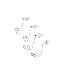 Bling Jewelry Set of 2 Love Knot Infinity Heart Ear Cuff Cartilage Chain and Stud Earrings