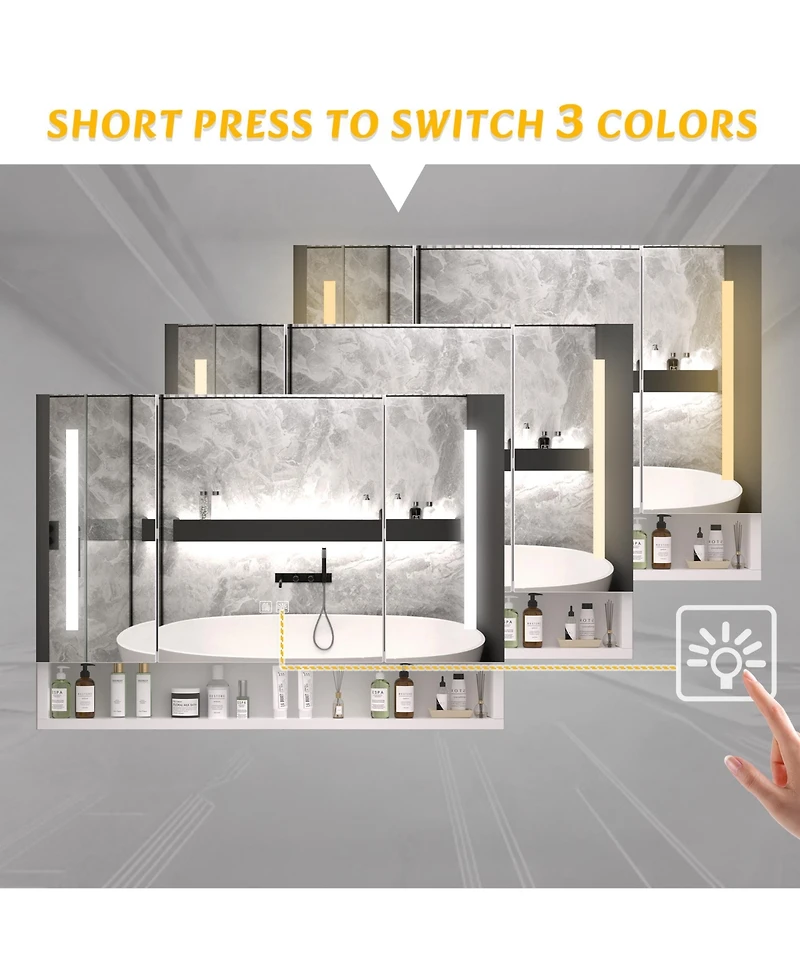 Casainc 39×28 Inch Aluminum Bathroom Mirror Cabinet with Led Lights and Storage Compartments