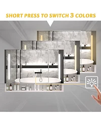 Casainc 39×28 Inch Aluminum Bathroom Mirror Cabinet with Led Lights and Storage Compartments