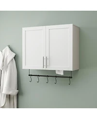 Casainc Bathroom Wall Cabinet with Adjustable Shelf, Towel Bar, and 5 Hooks