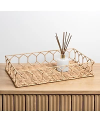 Jonathan Y Honeycom Rustic Bohemian Hand-Woven Rattan Tray
