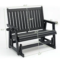 2-Seat Patio Glider Hips Rocking Chair with Removable cup holder，All-Weather Resistant Bench with Back & Hips Comfortable Support，Heavy