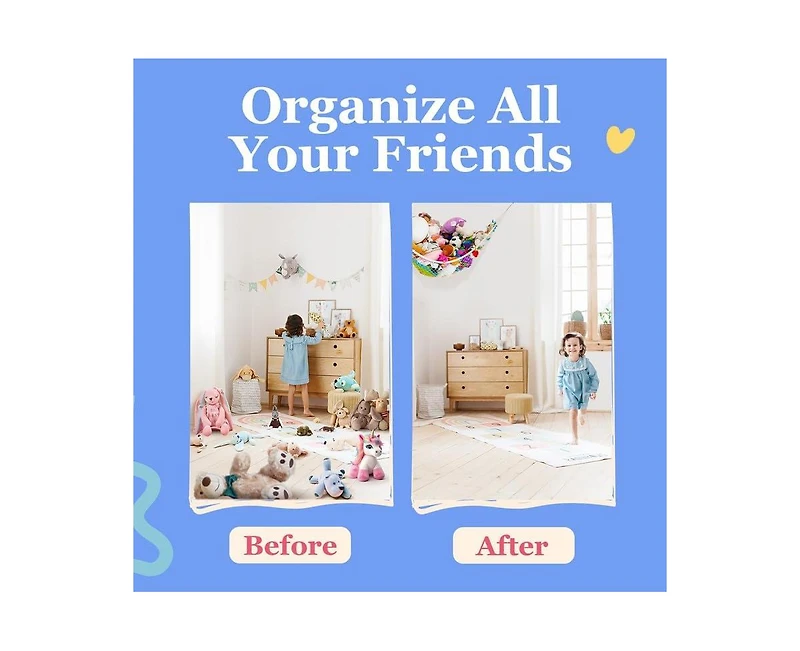 Lilly's Love Toddler Stuffed Animal Net Hammock, Jumbo Extra Large Corner Hanging Toy Storage Organizer, White, 2 Pack