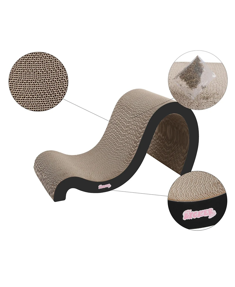 The Licker Store Kona 27" Modern Cardboard Double-Sided Wave Cat Scratcher with Catnip