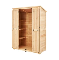 Slickblue Outdoor Wooden Storage Shed with Lock, Waterproof Garden Tool Organizer