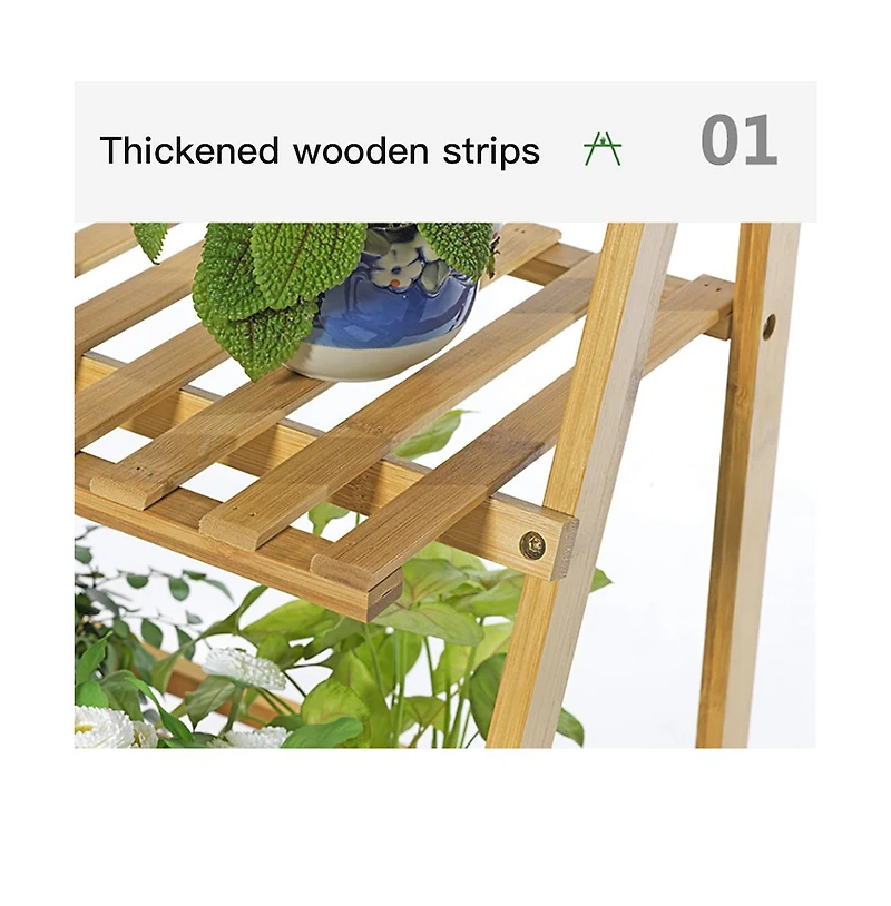 Unho 3 Tier Bamboo Hanging Folding Plant Shelf Stand Flower Pot Display Rack Bookcase
