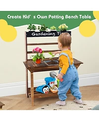 Wooden Potting Bench Table Outdoor Mud Kitchen with Solid Fir Wood Frame