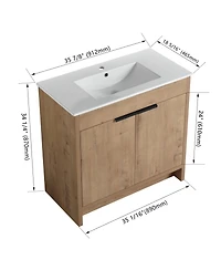 Casainc 36 Inch Freestanding Vanity with White Ceramic Sink and Soft-Close Cabinet Doors