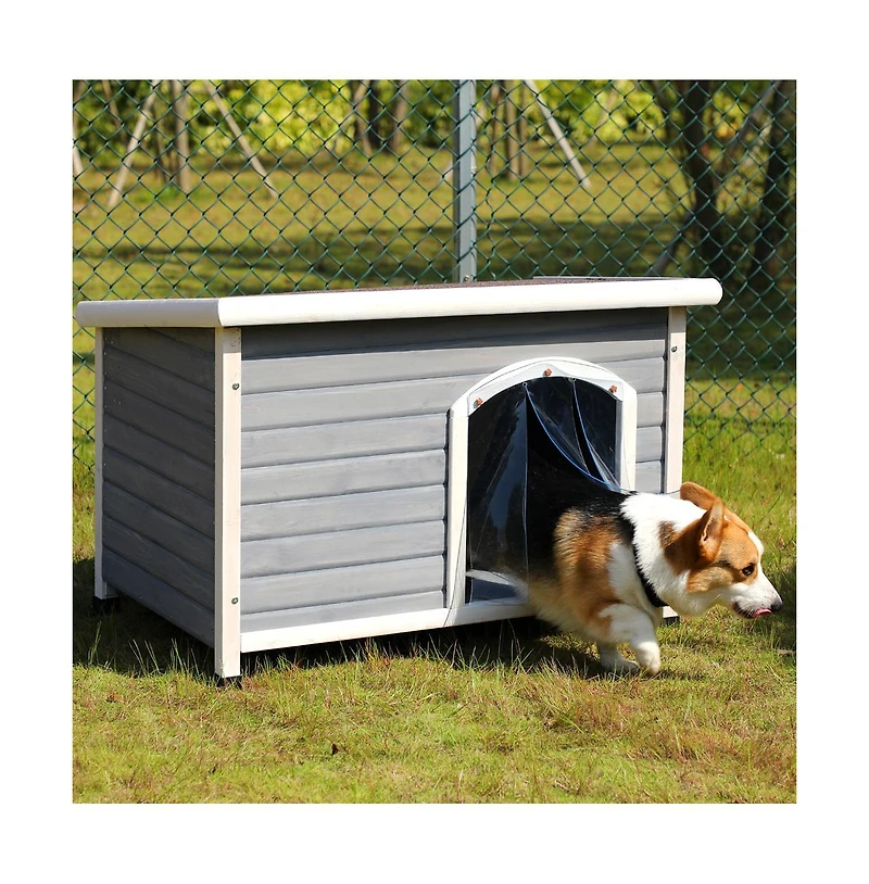 Aostirmotor Medium Wooden Outdoor Dog House with Adjustable Plastic Feet and Elevated Floor