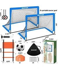 Bearwill Kids Soccer Goal Set of 2, 4x3FT Pop Up Backyard Goals with Training Kit - Includes Ball, Cones