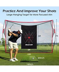 Bearwill 10x7ft Heavy Duty Golf Practice Net - Includes Mat, Target Cloth, 8 Tees, 6 Balls & Carry Bag, for Backyard, Indoor & Outdoor Training