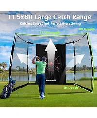 Bearwill 11FT x 8FT Golf Net with Simulator Impact Screen - Hd Blank Screen & Target Cloth for Driving, Swing Practice - Home, Garage, Backyard