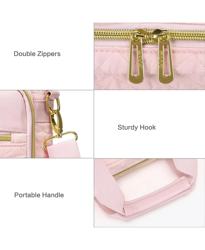 Mosiso Pink Square Quilted Laptop Messenger Bag - 15-16 Inch Briefcase for Office & Travel | 3-Pocket Computer Bag with Adjustable Strap